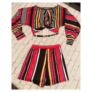 Striped Crop Top & Shorts 2 Piece Set NWOT